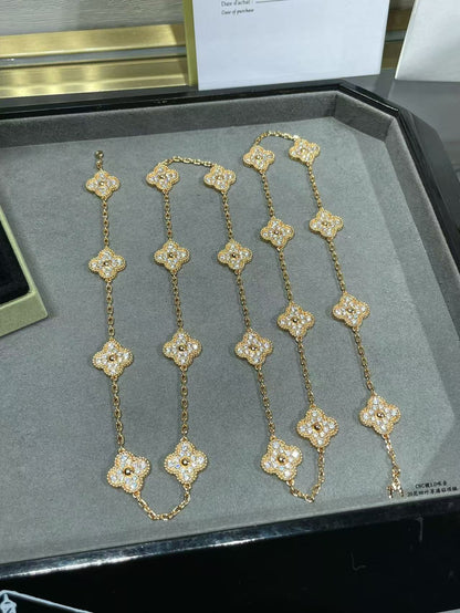 [⭐Shinejoy]クローバー 20モチーフ フルダイヤモンド ネックレス
