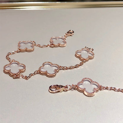 [⭐Shinejoy]クローバー5モチーフ ロッククリスタルブレスレット