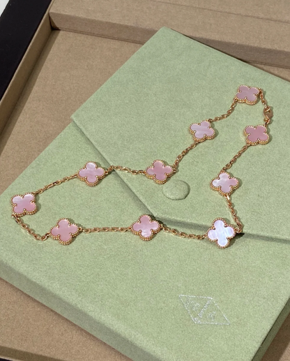 [⭐Shinejoy Jewellery] 10枚のクローバーデザインのピンクネックレス