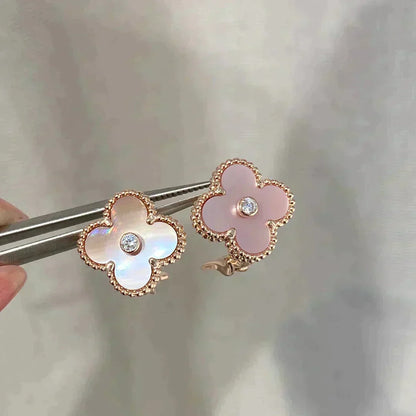 [⭐Shinejoy]クローバー ミディアム 1モチーフ ピンクマザーオブパール ダイヤモンドピアス