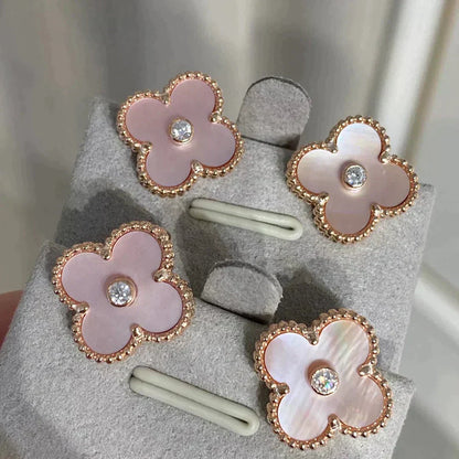 [⭐Shinejoy]クローバー ミディアム 1モチーフ ピンクマザーオブパール ダイヤモンドピアス