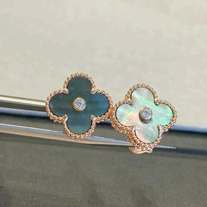 [⭐Shinejoy]CLOVER MEDIUM 1 モチーフ グレーMOP ダイヤモンド イヤリング