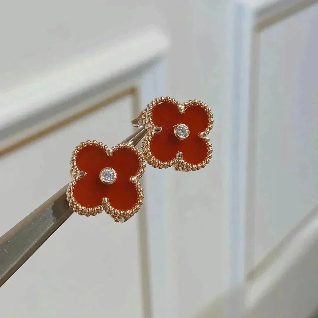 [⭐Shinejoy]CLOVER MEDIUM 1 MOTIV OHRRINGE KARNEOL DIAMANT