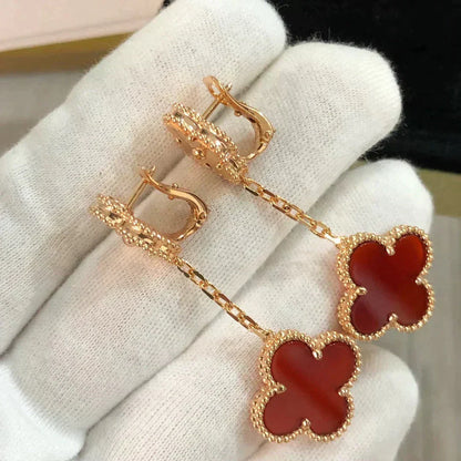 [⭐Shinejoy]クローバー 2モチーフ レーザーカーネリアン イヤリング