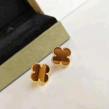 [⭐Shinejoy]CLOVER MEDIUM 1 MOTIFS TIGER EYE EARRINGS