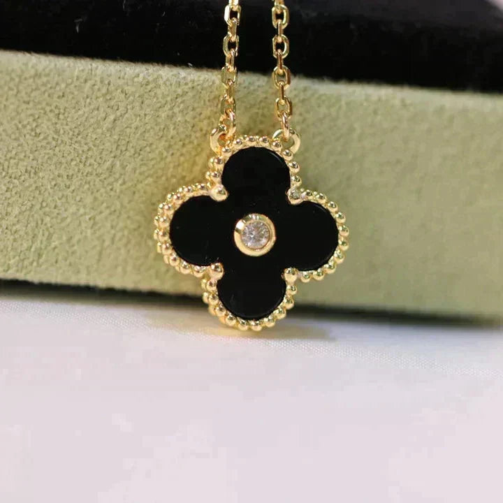 [⭐Shinejoy]CLOVER 15MM DIAMOND ONYX NECKLACE