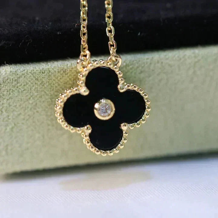 [⭐Shinejoy]CLOVER 15MM DIAMOND ONYX NECKLACE