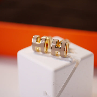 [⭐Shinejoy]MINI POP H ゴールドピアス グレー