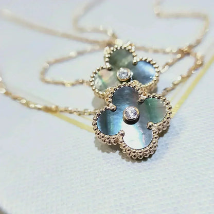 [⭐Shinejoy]CLOVER 15MM ダイヤモンド＆グレーマザーオブパール ネックレス