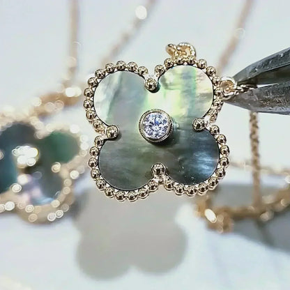 [⭐Shinejoy]CLOVER 15MM ダイヤモンド＆グレーマザーオブパール ネックレス