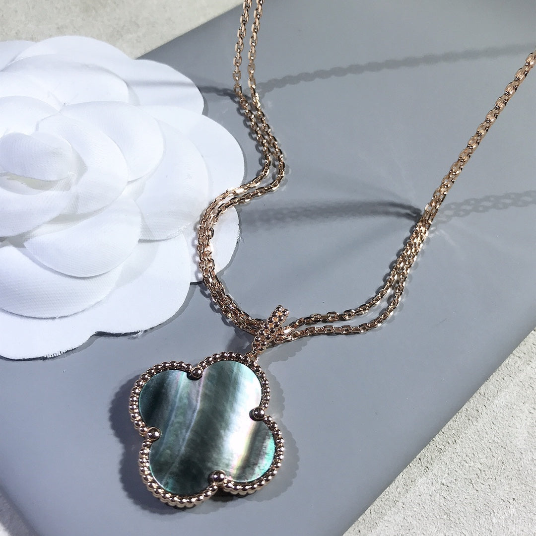 [⭐Shinejoy]CLOVER 25MM ゴールド ダークMOP ビッグクローバーネックレス