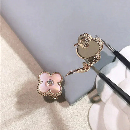 [⭐Shinejoy]クローバー ミディアム 1モチーフ ピンクマザーオブパール ダイヤモンドピアス