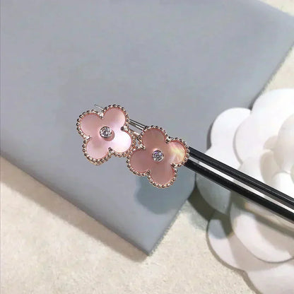 [⭐Shinejoy]クローバー ミディアム 1モチーフ ピンクマザーオブパール ダイヤモンドピアス