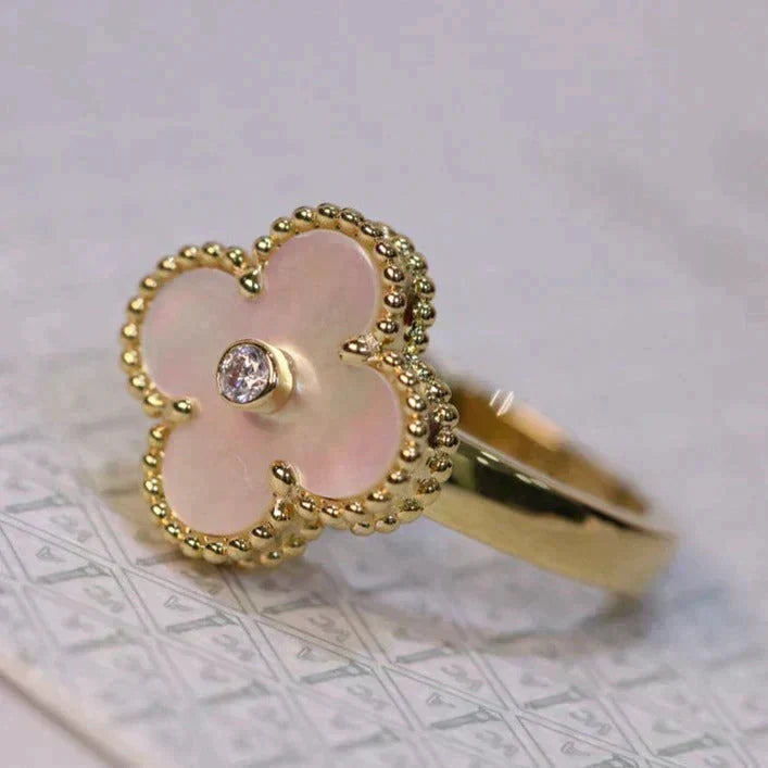 [⭐Shinejoy]クローバーピンクモップリング ゴールドダイヤモンド