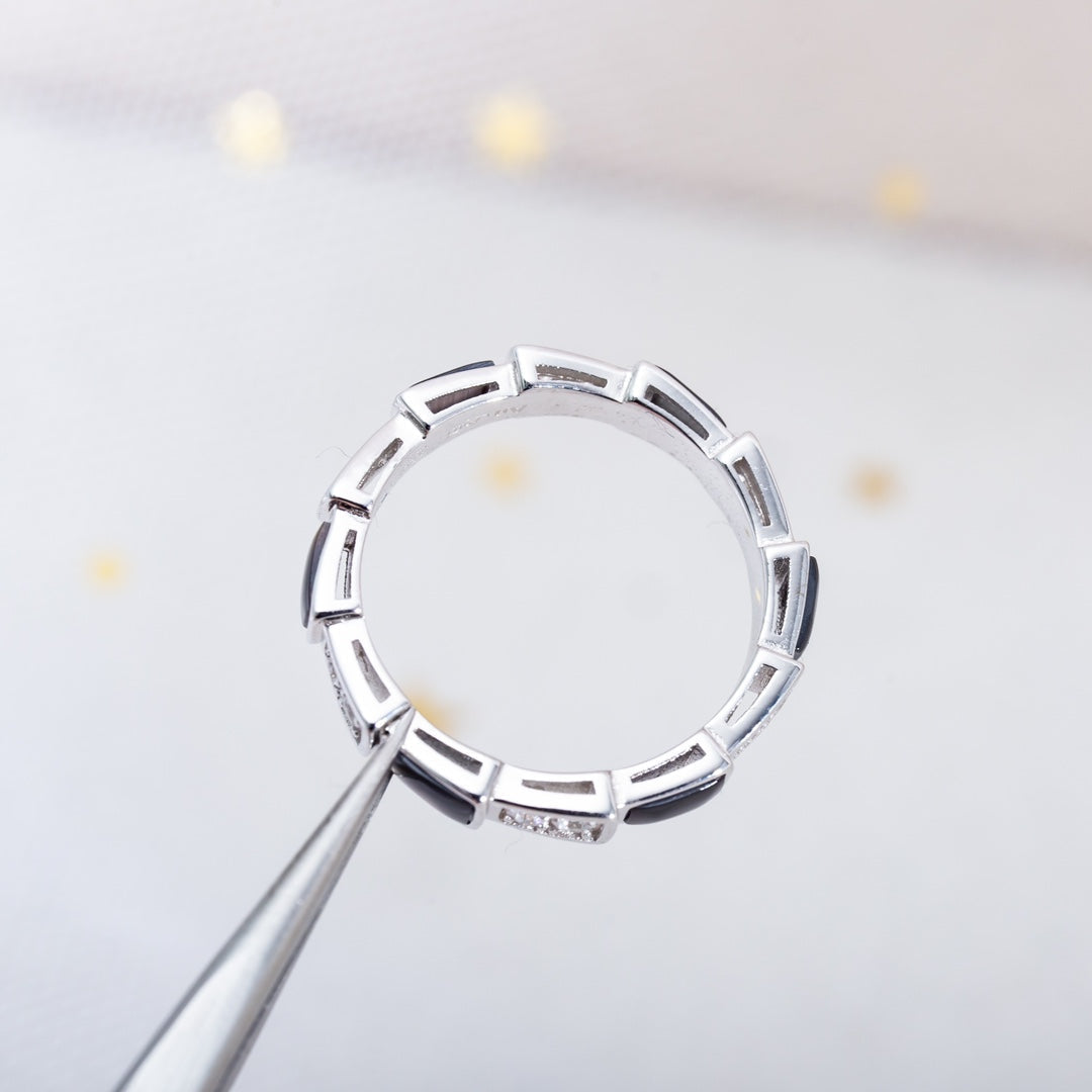 [⭐Shinejoy]セルペンティ リング シルバー ダイヤモンド マザーオブパール（ブラック）3MM