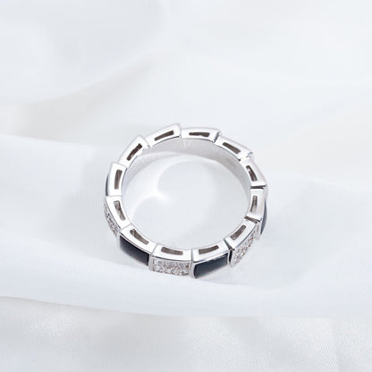 [⭐Shinejoy]セルペンティ リング シルバー ダイヤモンド ブラックマザーオブパール 4mm