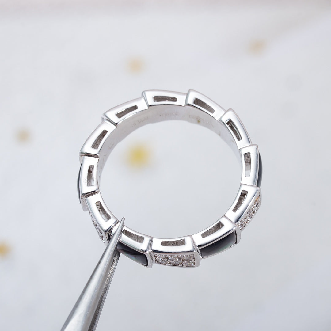 [⭐Shinejoy]セルペンティ リング シルバー ダイヤモンド ブラックマザーオブパール 4mm