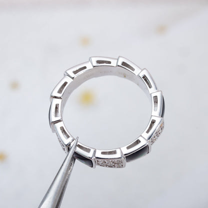 [⭐Shinejoy]セルペンティ リング シルバー ダイヤモンド ブラックマザーオブパール 4mm