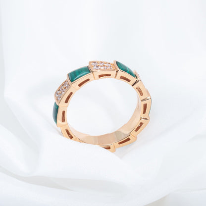 [⭐Shinejoy]SERPENTI RING PINK GOLD MALACHITE DIAMOND PAVED 4MM