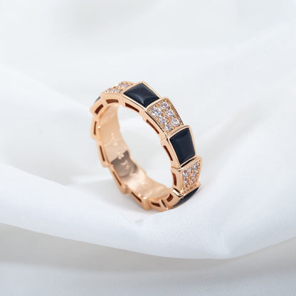 [⭐Shinejoy]SERPENTI RING ROSEGOLD SCHWARZES PERLMUTT DIAMANT-PAVÉ 4MM