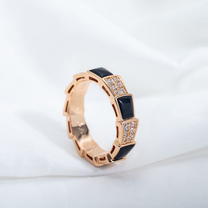 [⭐Shinejoy]SERPENTI RING ROSEGOLD SCHWARZES PERLMUTT DIAMANT-PAVÉ 4MM