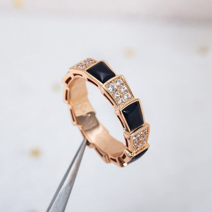 [⭐Shinejoy]SERPENTI RING ROSEGOLD SCHWARZES PERLMUTT DIAMANT-PAVÉ 4MM