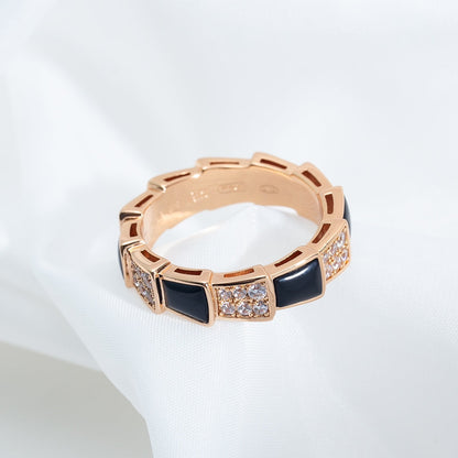 [⭐Shinejoy]SERPENTI RING ROSEGOLD SCHWARZES PERLMUTT DIAMANT-PAVÉ 4MM