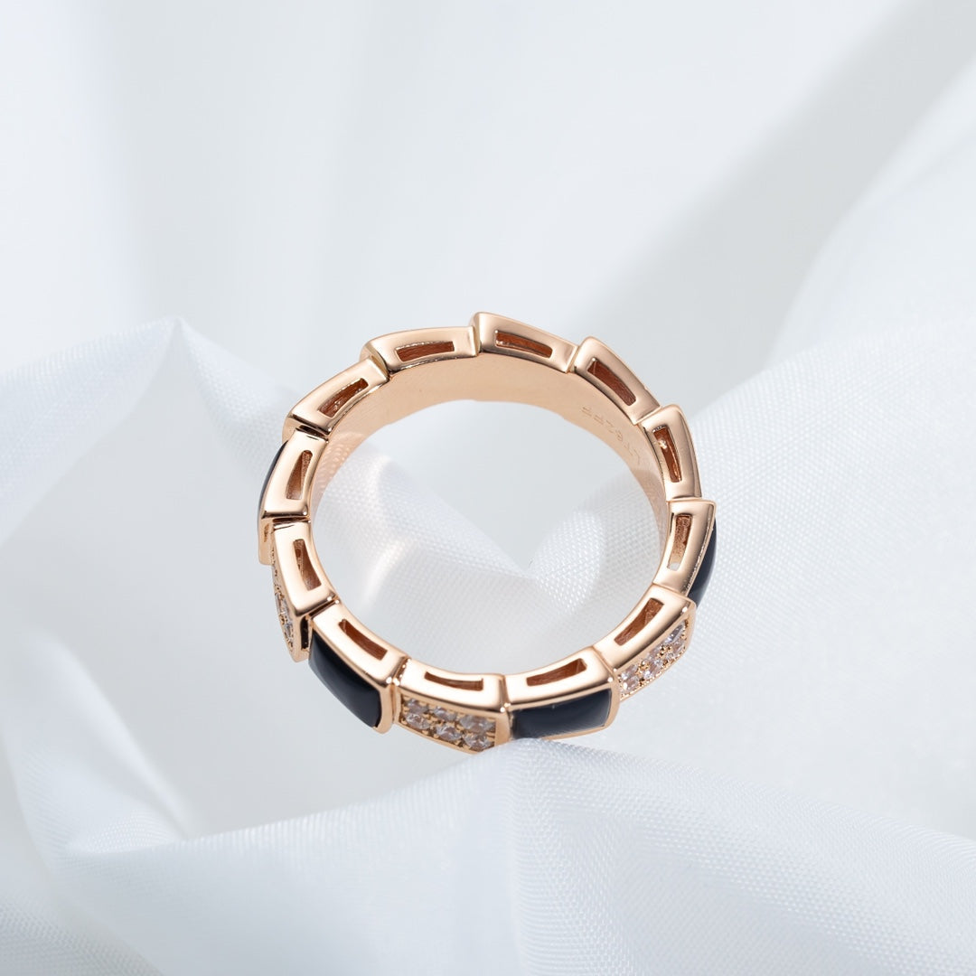 [⭐Shinejoy]SERPENTI RING ROSEGOLD SCHWARZES PERLMUTT DIAMANT-PAVÉ 4MM