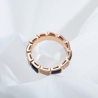 [⭐Shinejoy]SERPENTI RING ROSEGOLD SCHWARZES PERLMUTT DIAMANT-PAVÉ 4MM