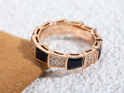 [⭐Shinejoy]SERPENTI RING ROSEGOLD SCHWARZES PERLMUTT DIAMANT-PAVÉ 4MM