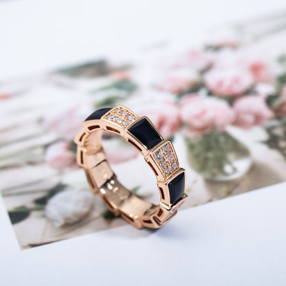 [⭐Shinejoy]SERPENTI RING ROSEGOLD SCHWARZES PERLMUTT DIAMANT-PAVÉ 4MM