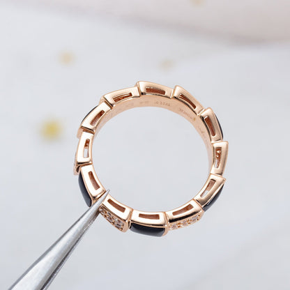 [⭐Shinejoy]SERPENTI RING ROSEGOLD SCHWARZES PERLMUTT DIAMANT-PAVÉ 4MM