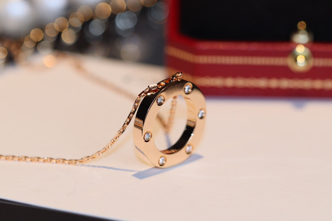 [⭐Shinejoy]LOVE ネックレス 16MM 6ダイヤモンド ピンクゴールド