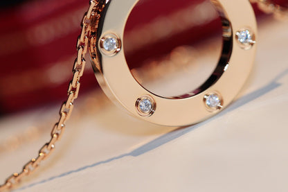 [⭐Shinejoy]LOVE ネックレス 16MM 6ダイヤモンド ピンクゴールド