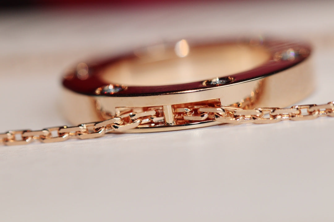 [⭐Shinejoy]LOVE ネックレス 16MM 6ダイヤモンド ピンクゴールド