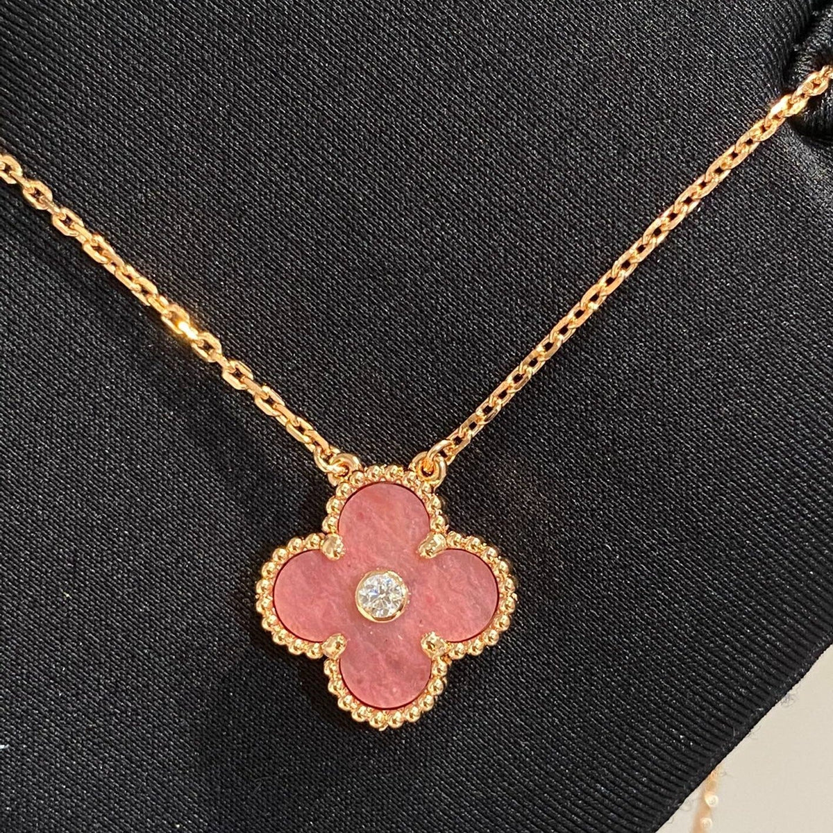 [⭐Shinejoy]CLOVER 15MM DIAMOND RHODONITE NECKLACE