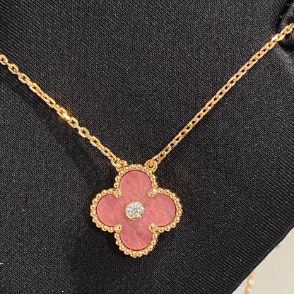 [⭐Shinejoy]CLOVER 15MM DIAMOND RHODONITE NECKLACE
