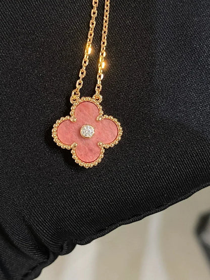 [⭐Shinejoy]CLOVER 15MM DIAMOND RHODONITE NECKLACE