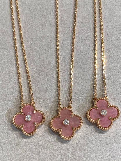 [⭐Shinejoy]CLOVER 15MM DIAMOND RHODONITE NECKLACE