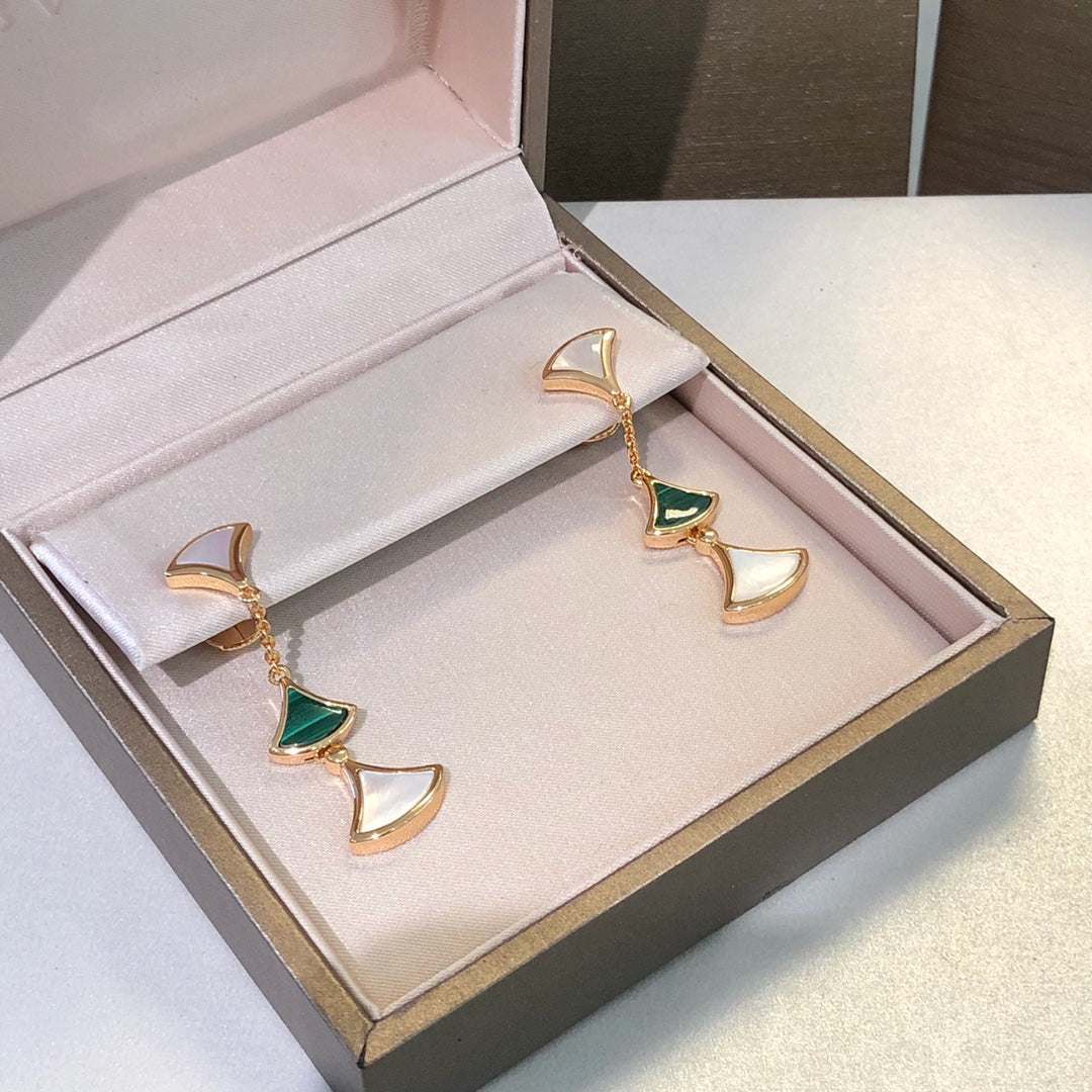[⭐Shinejoy]DREAM EARRINGS 3 MOTIFS MALACHITE MOP PINK GOLD