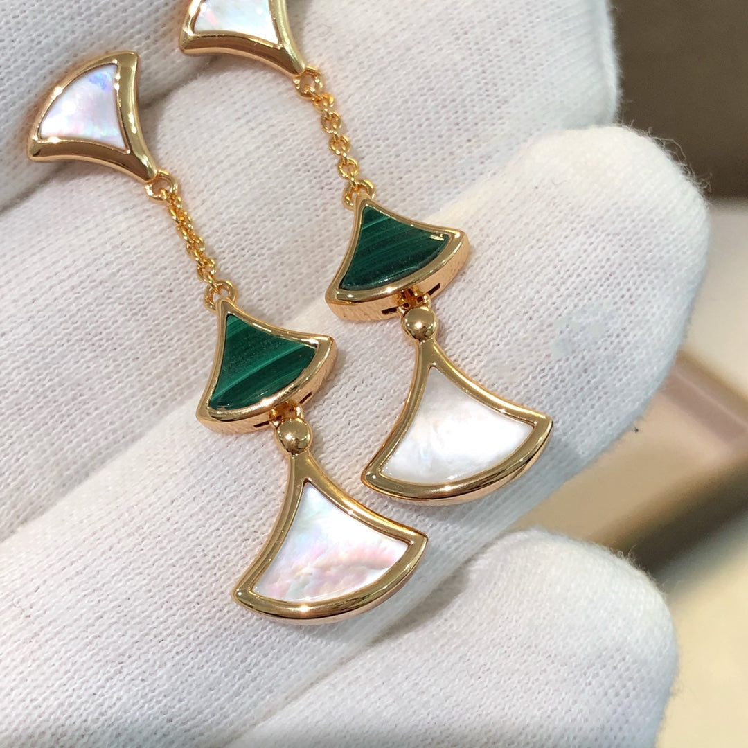 [⭐Shinejoy]DREAM EARRINGS 3 MOTIFS MALACHITE MOP PINK GOLD