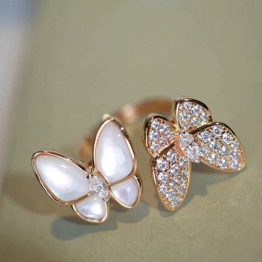 [⭐Shinejoy]TWIN BUTTERFLY DIAMANT PERLMUTT RING