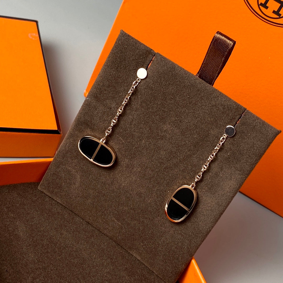 [⭐Shinejoy]CHAINE VERSO ブラックセラミックピアス