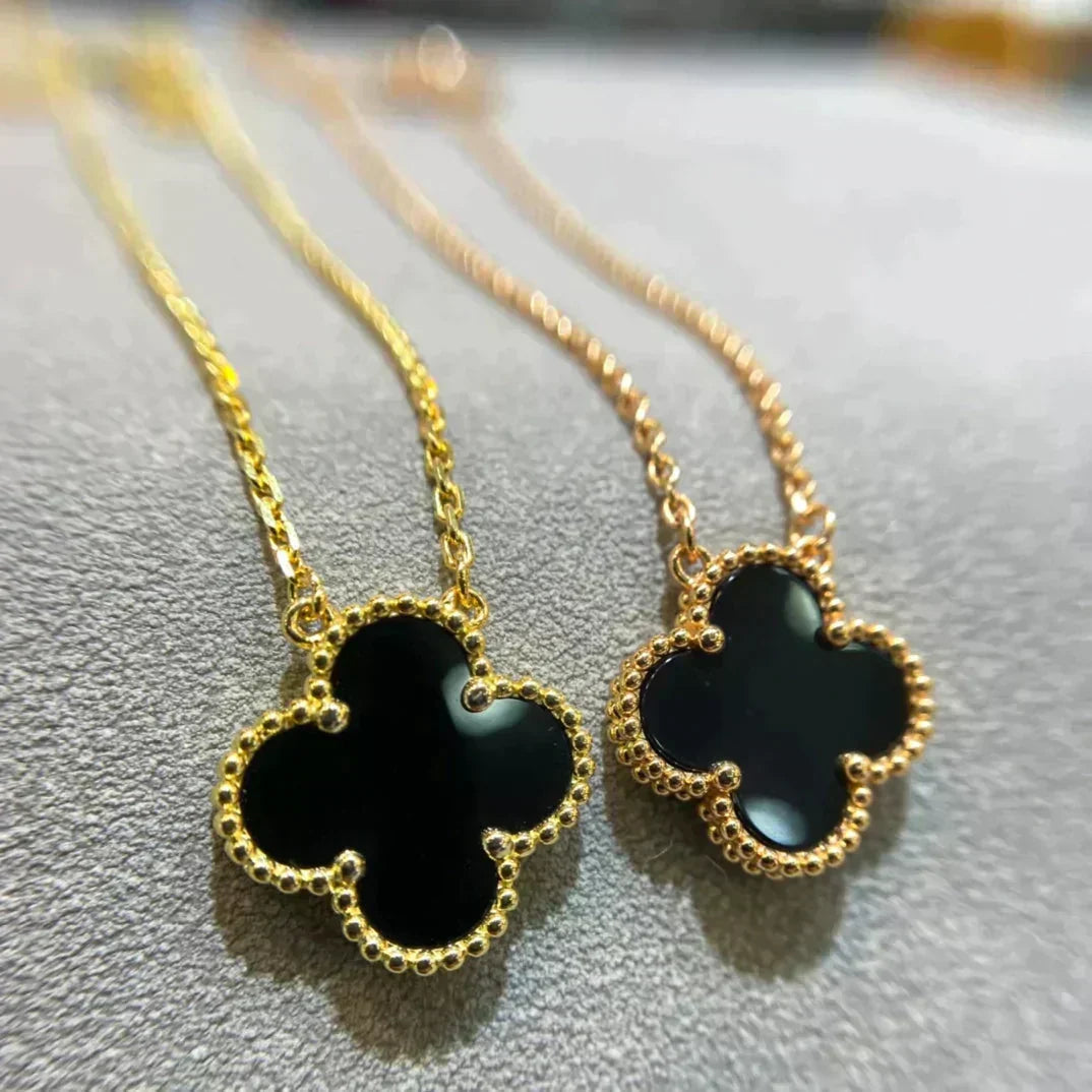 [⭐Shinejoy]CLOVER 15MM ブラックオニキス シングルフラワーネックレス