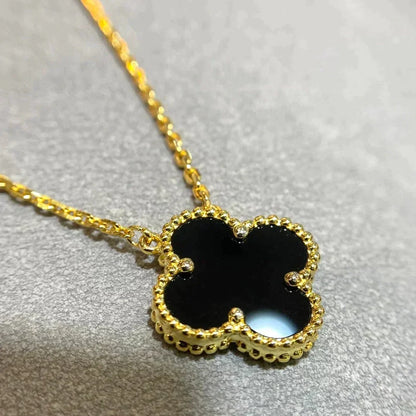 [⭐Shinejoy]CLOVER 15MM ブラックオニキス シングルフラワーネックレス