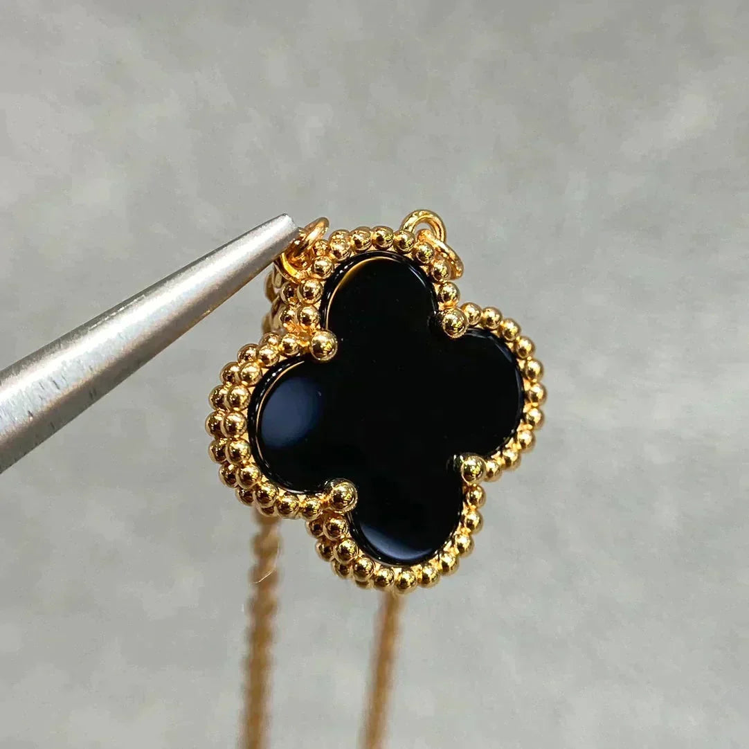 [⭐Shinejoy]CLOVER 15MM ブラックオニキス シングルフラワーネックレス