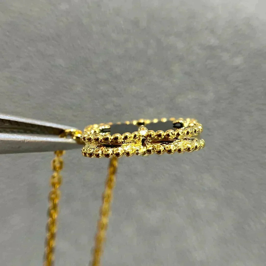 [⭐Shinejoy]CLOVER 15MM ブラックオニキス シングルフラワーネックレス