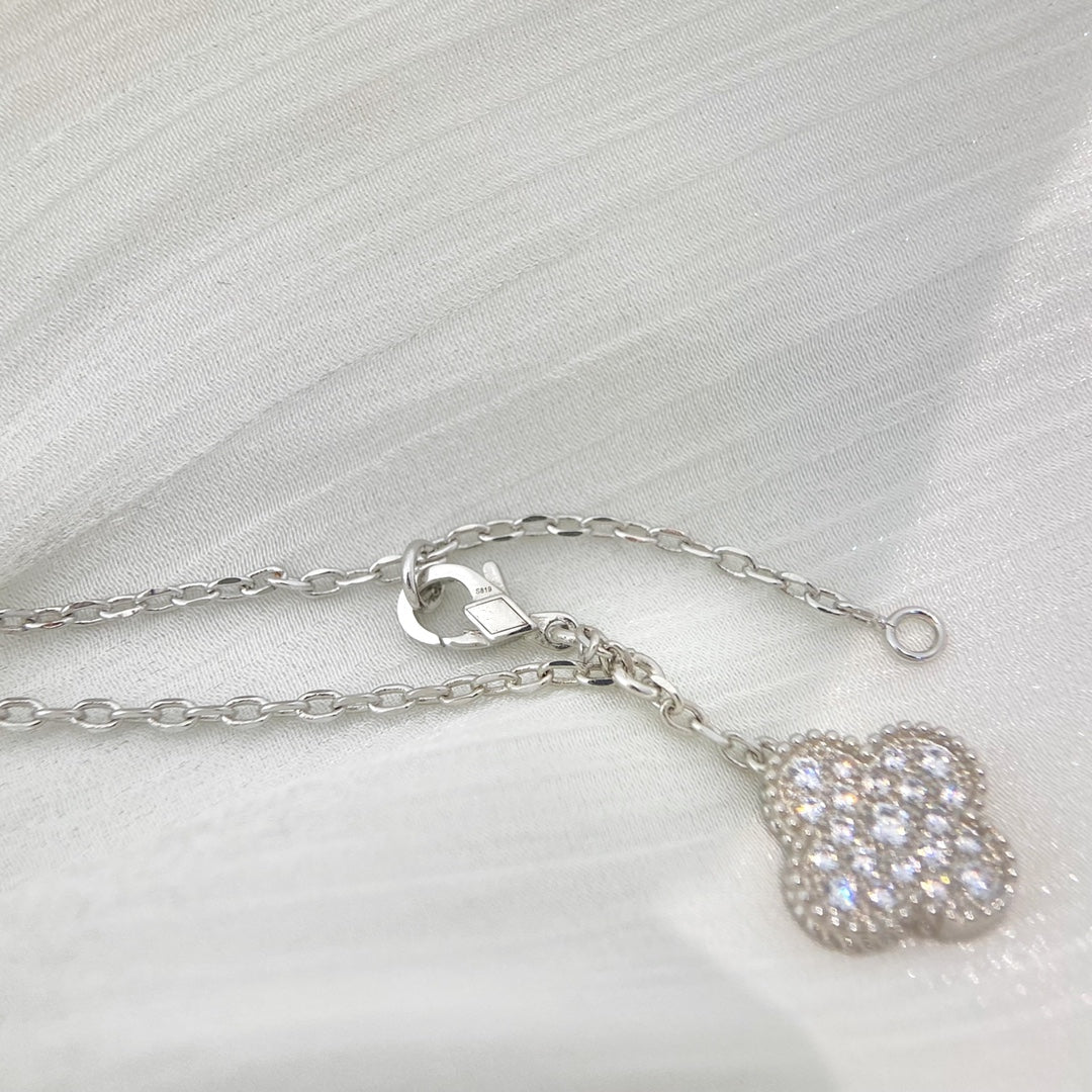 [⭐Shinejoy]クローバー 5モチーフ シルバー ダイヤモンド ネックレス