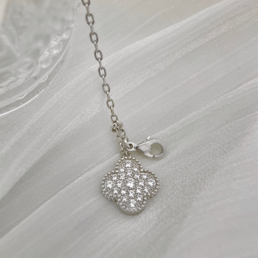 [⭐Shinejoy]クローバー 5モチーフ シルバー ダイヤモンド ネックレス