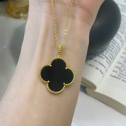 [⭐Shinejoy]CLOVER 25MM ネックレス ゴールド オニキス